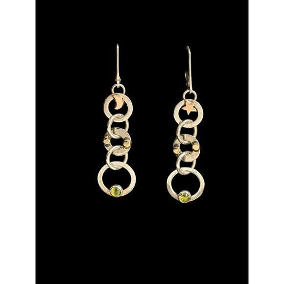 Jewelry - 925 Sterling Silver Peridot Moon Star Celestial Dangle Earrings 2"
